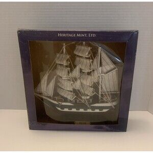 Heritage Mint HANDCRAFTED WOODEN Belem Model Ship W/ Stand 9"high 9" wide